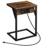 HOOBRO C Shaped End Table with Charging Station Narrow Sofa Side Table For Living Room Bedside