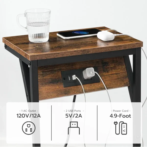 HOOBRO C Shaped End Table with Charging Station Narrow Sofa Side Table For Living Room Bedside 4