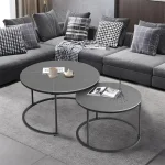 Modern Nesting Round Grey Marble Top Coffee Table Set Sintered Stone Table Metal Legs Home Furniture 2