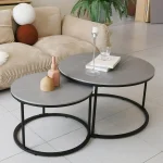 Modern Nesting Round Grey Marble Top Coffee Table Set Sintered Stone Table Metal Legs Home Furniture 3