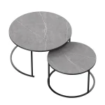 Modern Nesting Round Grey Marble Top Coffee Table Set Sintered Stone Table Metal Legs Home Furniture 4